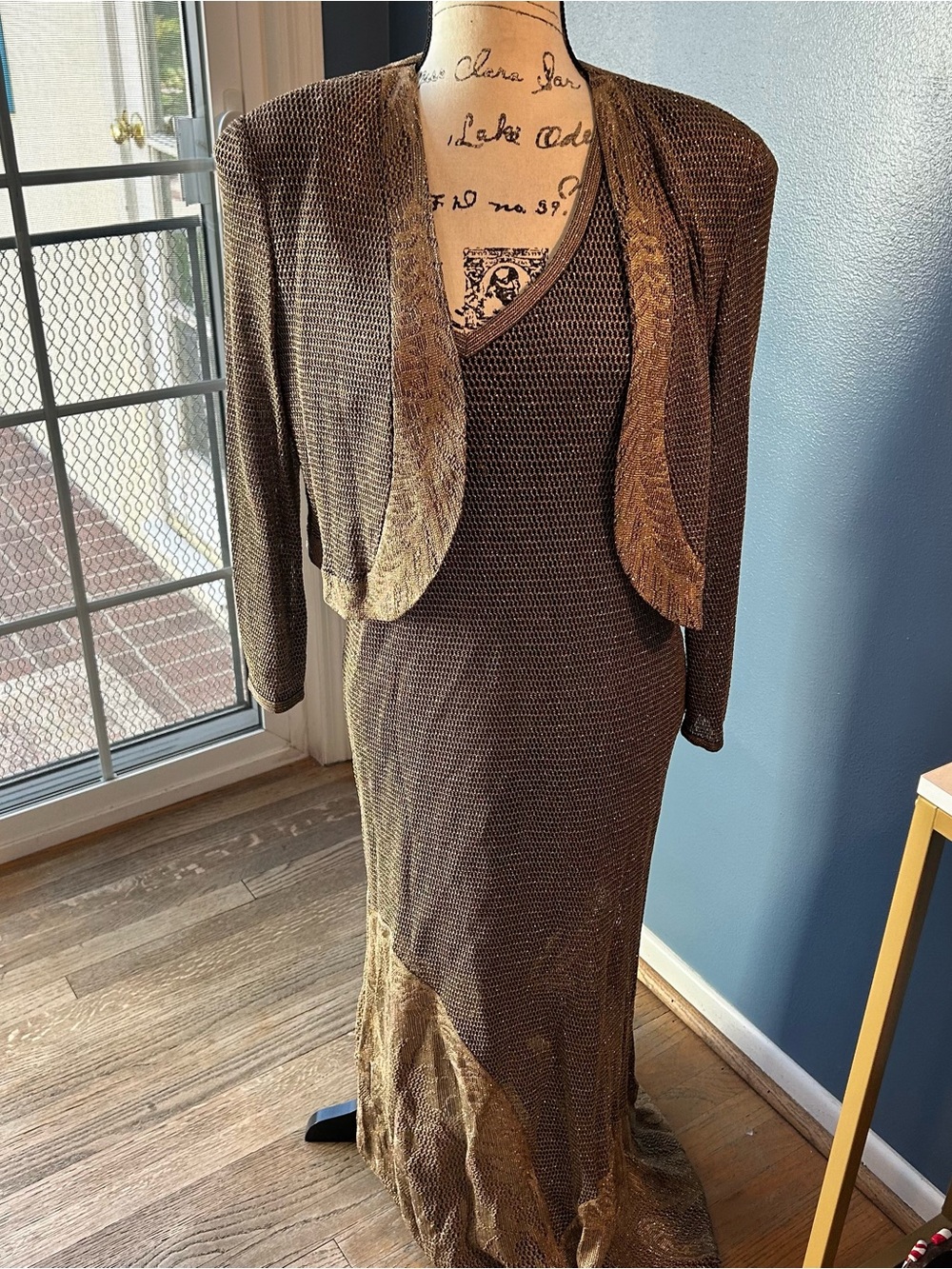 Damianou Gold Stretch Knit Gown Medium